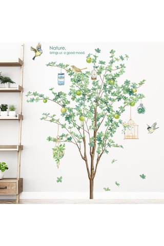 Springsun Yeşil Orman Desenli Otomatik Yapıştırıcı Duvar Sticker, Oturma Odası Dekorasyonu, Su Geçirmez Materyal, Büyük Ağaç Arka Plan, İç Mekan Zenginleştirici Diğer