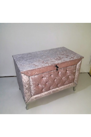 Çeyiz SANDIK Kapitone BÜYÜK Tekli Model PEMBE Kadife Kumaş İçi Kırmızı Tela El Yapım