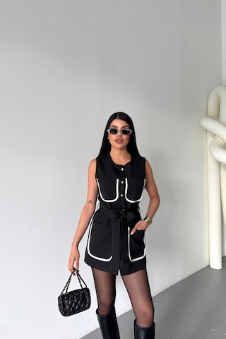 Modasize Büyük Cep Biye Detaylıyelek - Siyah Siyah