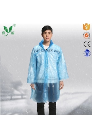 İnce Şeffaf Tek Kullanımlık Yağmurluk Şeffaf