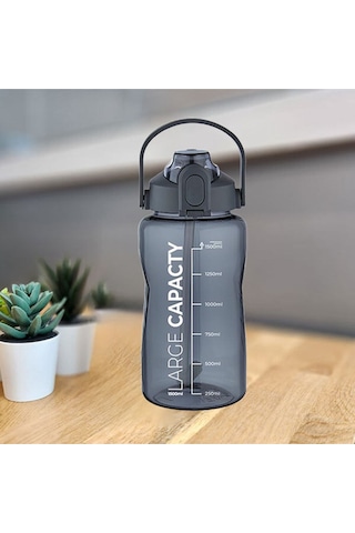 Sağlıklı Polikarbon 1.5 Litre Büyük Kapasiteli Su Matarası Pipetli Suluk Gri Gri