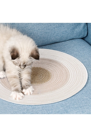 Moveevo 14'' Doğal Ramie Kedi Tırmalama Matı Mobilya Koruyucu Yuvarlak Tırnak Törpü & Rahat Uyku Halısı