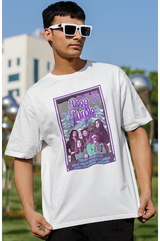 Sevbano Deep Purple Rock Metal Müzik Grubu Baskılı Unisex Oversize Tişört Beyaz
