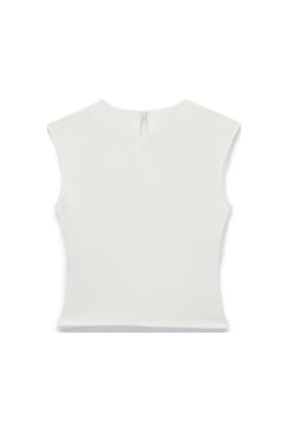 Koton Krep Scuba Kumaş Slim Fit Bisiklet Yaka Kolsuz Drape Detaylı Bluz Beyaz 6sak10005ek Beyaz