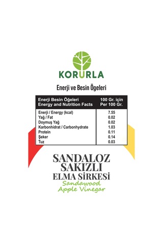 Sandaloz Sakızlı Elma Sirkesi Doğal Fermantasyon Sandalwood Apple Vinegar 500 Ml