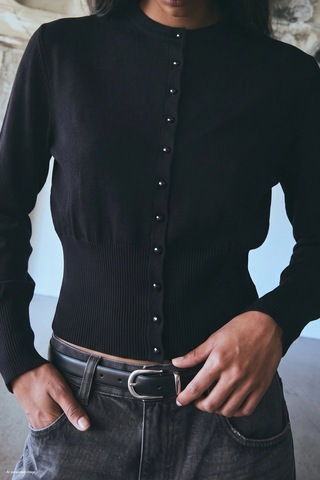 Sateen Düğmeli Hırka Siyah Beyaz