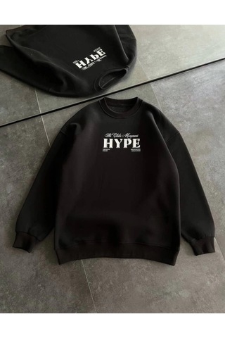 Zenna Tarz Üç İplik Bisiklet Yaka Baskılı Sweatshirt - Siyah