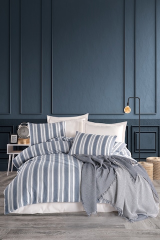 Eponj Home Sport Çizgili Nevresim Takımı Çift Kişilik Soft Line Lacivert Lacivert