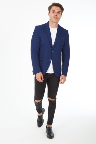 Sposo 5105 Dar Kalıp Örme Kumaş Lacivert Erkek Blazer Ceket Lacivert