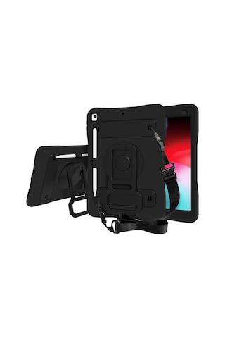 Apple Uyumlu iPad 9. Nesil 10.2 Kılıf Airtag Bölmeli Defender Case A2602-Siyah