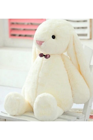 Uyku Arkadaşım Papyonlu Uzun Kulak Bunny Peluş Tavşan 65 Cm Beyaz