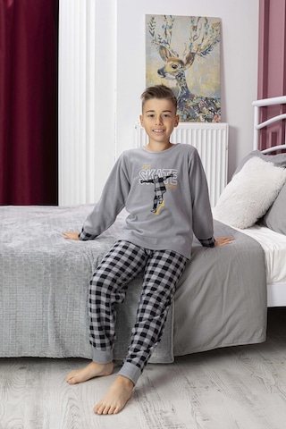 Yeni Sezon Sonbahar/kış Erkek Çocuk Skate Desenli Polar Pijama Takımı 4515-gri Gri