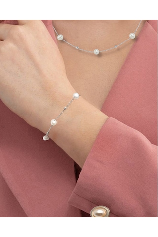 Brezza Lusso Jewelry Special Hakiki İnci Kadın Gümüş Kolye Bileklik İnci Set