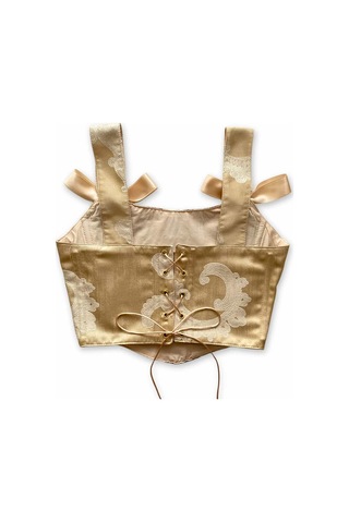 L'aura Corset Çiçekli Krem Rengi Vintage Bayan Korse Büstiyer