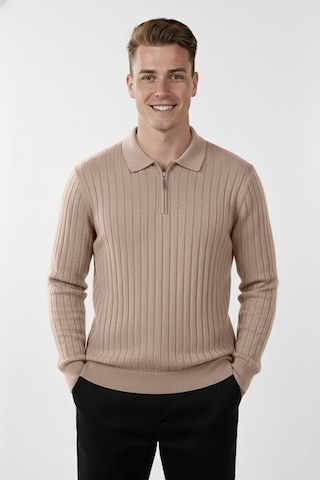 Rizzup Erkek Bej Slim Fit Polo Yaka Triko Kazak - Yumuşak Dokulu Esnek Ve Şık Görünüm 2605305