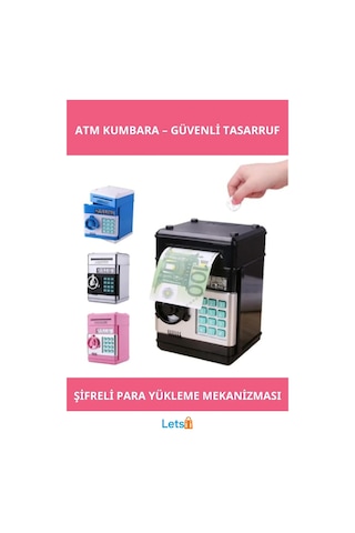Şifreli Atm Kumbara Işıklı Sesli Uyarı Geniş Hazne 4 Haneli Şifreli Kasa TEK EBAT