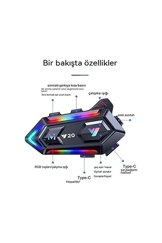 Hubrendy Kargo Vothoon Y20 Motor Kurye Kask Kulaklık Rgb Modlu Bluetooth Motosiklet Kulaklık 5.3 Blu