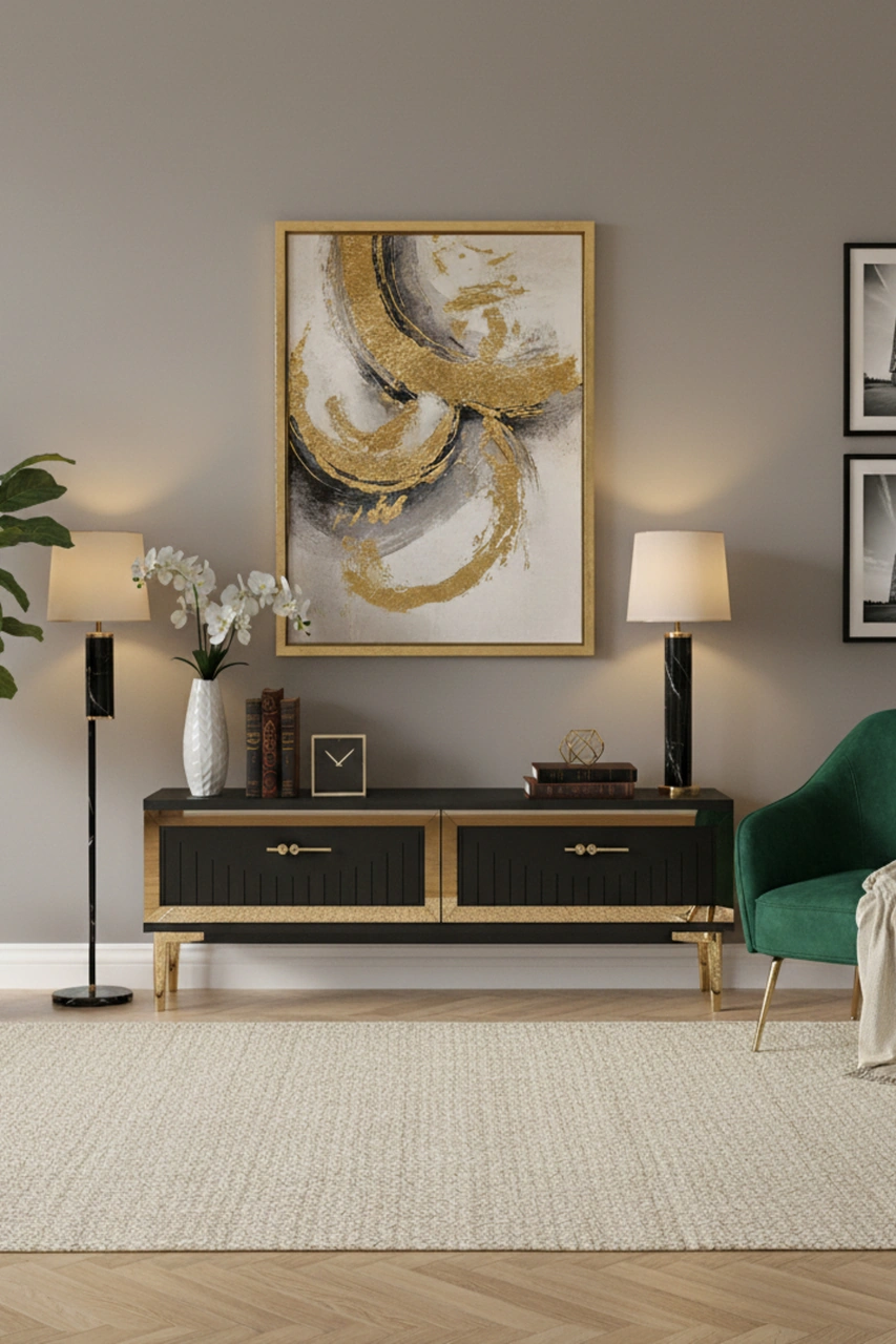 Tsa1204ag - Tunatv120 Tv Stand, Tv Sehpası Antrasit-gold 120cm Antrasit