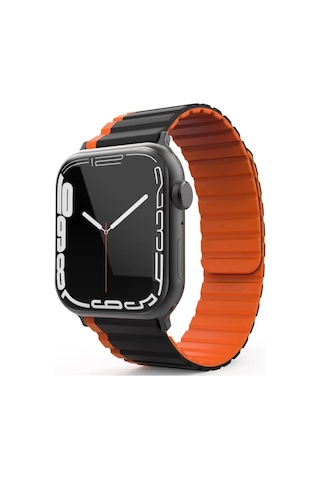 Movenchy - 329 - Apple Watch Uyumlu 42mm Mo-wb1 Çift Renk Mıknatıslı Silikon Kordon - Csmo-tex - - Siyah-turuncu