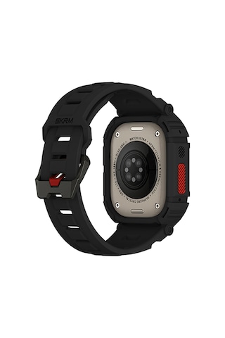 Watch Ultra 49mm Uyumlu 2in1 Tpu Kasa Koruyuculu Silikon Kordon Skinarma Mecha Siyah Siyah