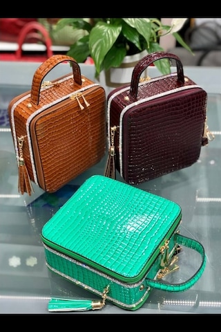 Sentt Deri Kare Taşlı Çanta Koyu Yeşil