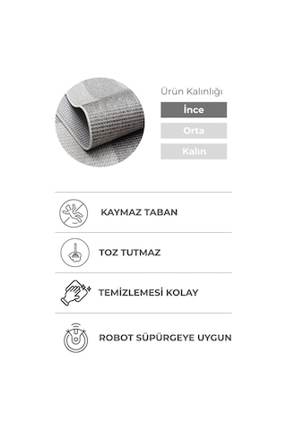 Solenne Gri Desenli Pamuk Lateks Taban Mutfak, Salon Mutfak Oturma Odası Koridor Halısı Antrasit