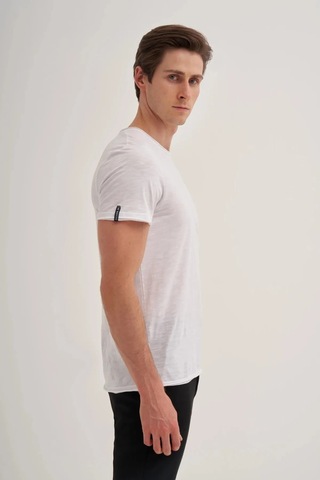 Cazador Slim Fit Bisiklet Yaka Pamuklu Düz Tişört Beyaz