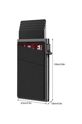 Valkyrie Premium Slim Metal Otomatik Kartlık Rfıd Korumalı, Mekanizmalı, 10+ Kart Kapasiteli Siyah Siyah