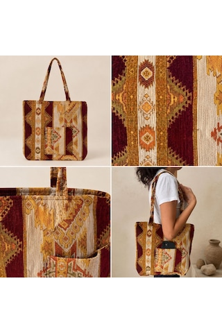 Bk Gift El Yapımı Otantik Türk Kilim Omuz Çantası -14, Günlük, Kitap, Tablet, Plaj Ve Seyahat Çantası Çok Renkli