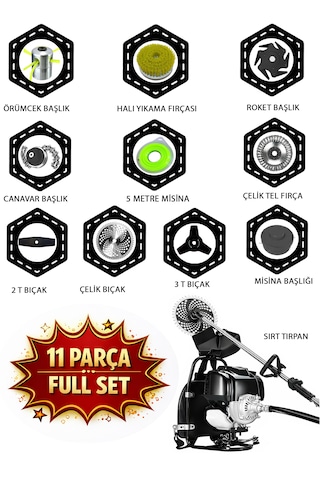 Prowackers German Ws-488 Clas Seri Sırt Tipi Benzinli Ot Çalı Çim Biçme Tırpanı+ 11 Pcs Full Set Hali Yıkamalı