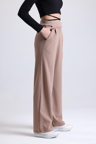 Kadın Wide Leg Likralı Cırt Kapamalı Lastikli Palazzo Pantolon - Kahverengi