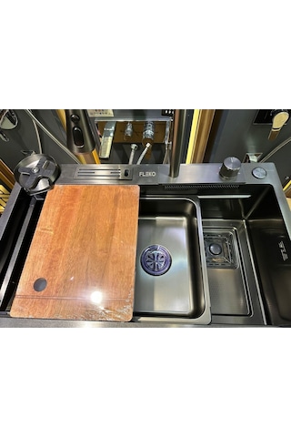 Nefa Yapı Yeni Teknolojik Yağmurlama,kesme Tahtası,bıçaklık,2 Tepsi Ankastre Evye Seti Antrasit Diğer