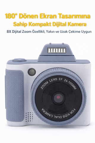 Yüksek Netlik Sunan 8x Dijital Zoom Teknolojili Çocuk Kamerası 180 Dönen Ekran Tasarımına Sahip Kompakt Dijital Kamera Fotoğrafa Oyun Müzik Bir Arada