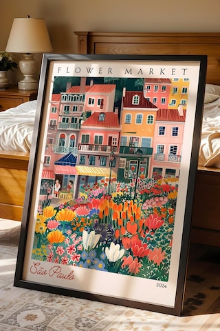 Sao Paulo Brezilya Çerçeveli Tablo Seyahat Severlere Salon Ve Ofis İçin Estetik Duvar Dekoru Travel Flower Market