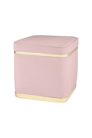 Zengo Gold Twin Line Kare Puf -pembe Kumaş, Dekoratif Makyaj Masası Pufu-modern Style