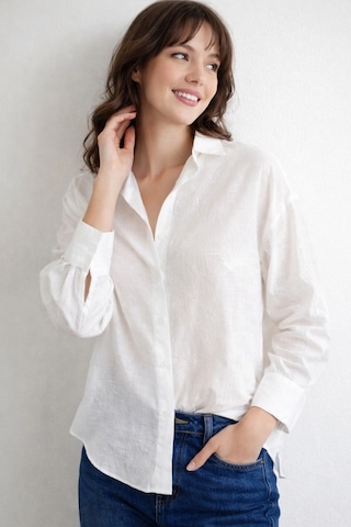 Meine Liebe Unterwäsche Nakışlı İşlemeli Oversize Beyaz Kadın Gömlek, Relax Fit