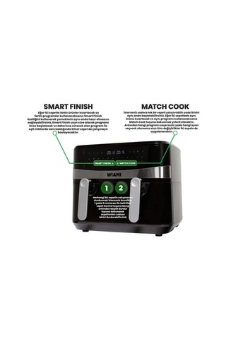 Wiami Airfryer KDF-5599DT 9L Dual Basket Yağsız Fritöz