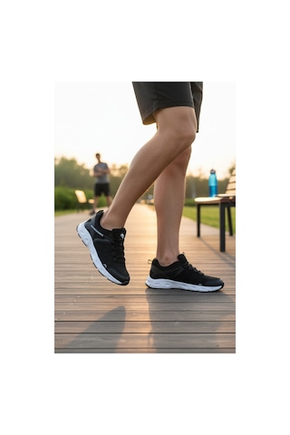 Enoch File Detaylı Kaymaz Taban Bağcıklı Outdoor Erkek Spor Ayakkabı Siyah - Beyaz