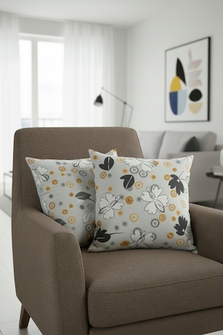 Chevron Bohem Dekoratif Punch Yastık Kırlent Kılıfı 2 Adet 45x45 Modern Çiçek Gri 45 x 45
