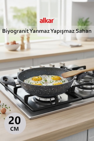 20 Cm Dayanıklı Biyogranit Döküm Sahan Yapışmaz Yüzey Gri