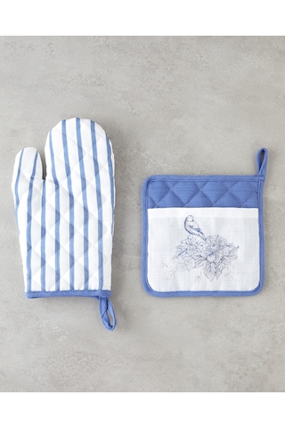 English Home Edenic Polyester 2'li Mutfak Seti 17x30 Cm+20x20 Cm Beyaz - Lacivert Beyaz - Lacivert