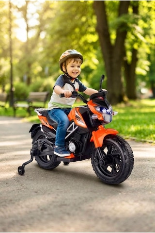 447 Motocross 12v Akülü Motor - Amortisörlü, Mp3 Çalarlı Dijital Akü Göstergeli Motor - Turuncu