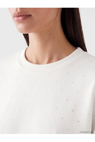 Lcw Everyday Beyaz Taşlı Soft Touch Oversize Kadın Sweatshirt Tunik