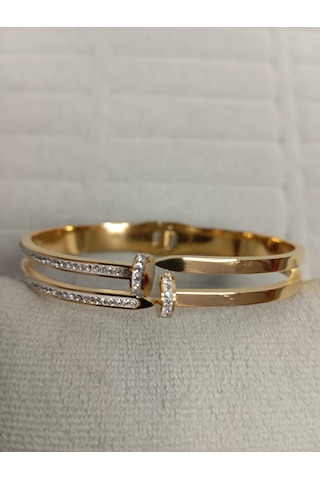 Zirkon Taşlı Çivi Model Gold Renk Kelepçe Bileklik Gold