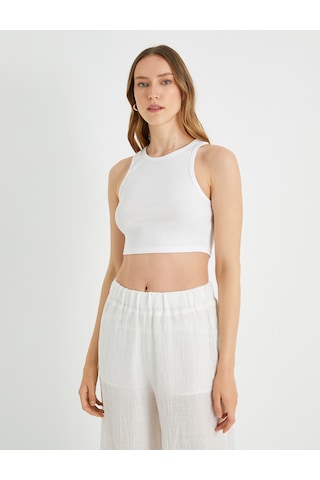 Koton Basic Crop Atlet Halter Yaka Pamuklu Beyaz 2sak10413ek
