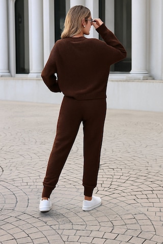 Kadın Rahat Kalıp Örgü Triko Tasarım Alt Üst Takım Acı Kahverengi