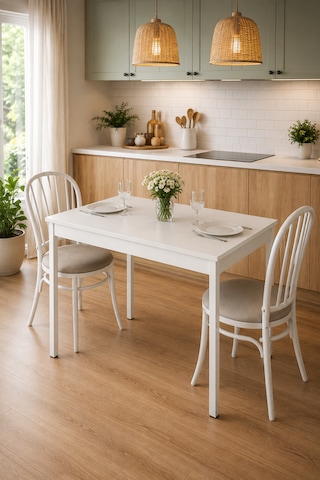 Beyaz Yemek Masası, Mutfak Masası, Çalışma Masası, Metal Ayaklı Masa, Bilgisayar Masası 70x70