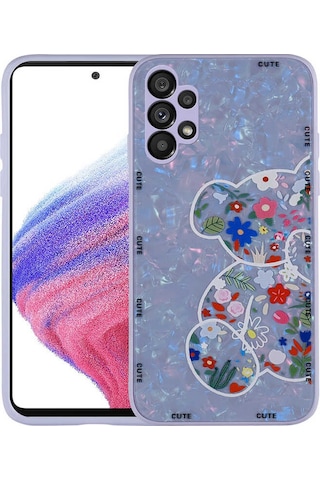 Galaxy Uyumlu A13 4g Kılıf Desenli Sert Silikon Mumila Kapak - Lilac Bear Lilac Bear Lilac Bear