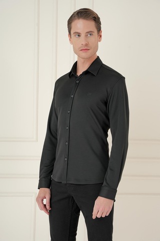 Efor G 1583 Slim Fit Siyah Klasik Gömlek Siyah