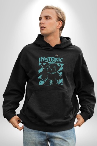Histerik Kadın Erkek Siyah Kapüşonlu Sweatshirt Hoodie Siyah